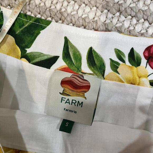 FARM Rio Off-White Picnic Flowers Euroflax Premium Linen Viscose Midi Skirt - Picture 3 of 5